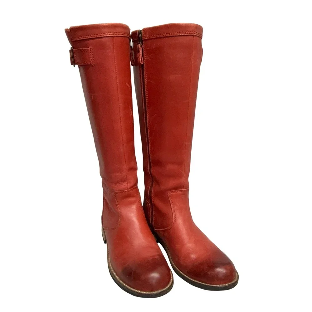 Kodiak Boots Womens Size 8 Red Leather Knee High Riding Waterproof Zip Buckle